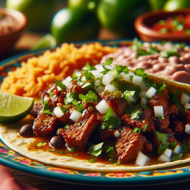 Foto tacos com carne e legumes