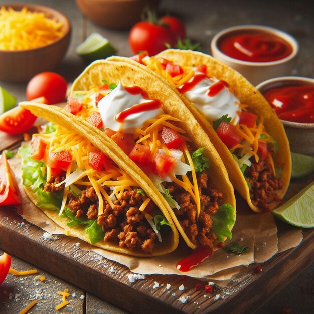 Foto tacos com carne e legumes