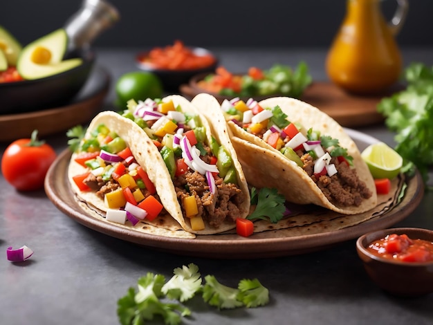 Tacos com carne e vegetais gerados por Ai