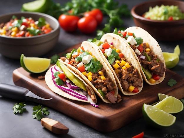 Tacos com carne e vegetais gerados por Ai