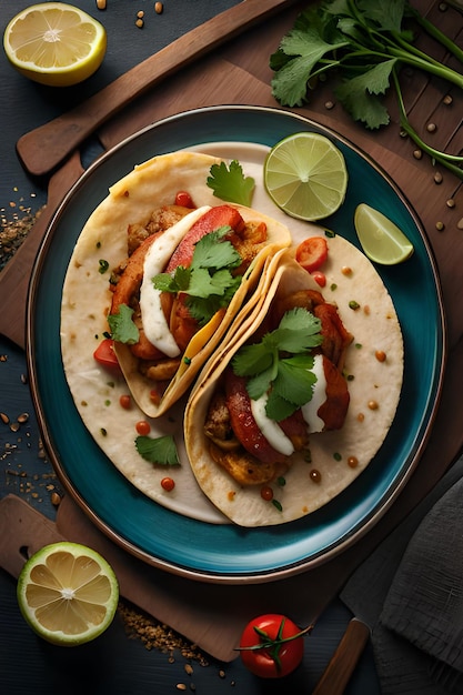 tacos com carne num prato com limões