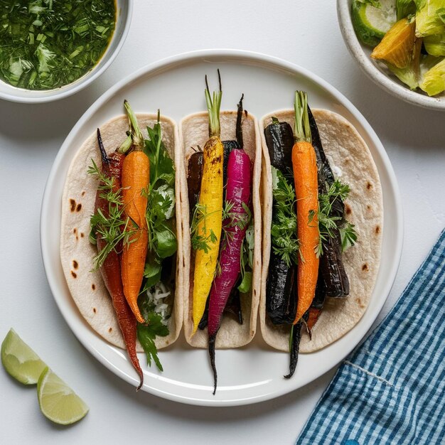 Tacos com cenouras assadas