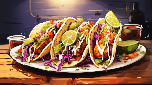 Tacos de comida mexicana en la mesa