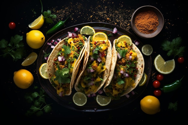 Tacos de alto ângulo e limão