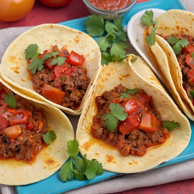 Tacos de carne moída com coberturas frescas