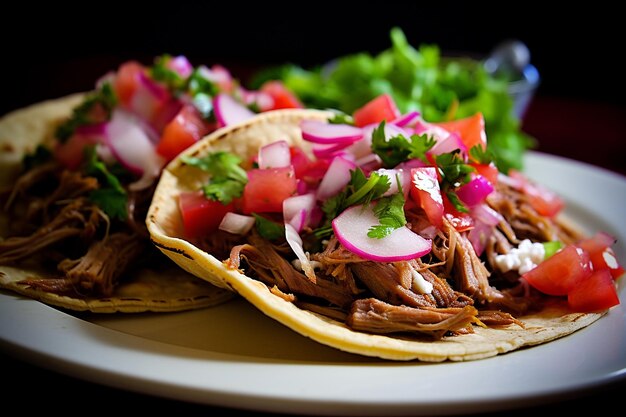 Foto tacos de carnitas cozidos lentamente