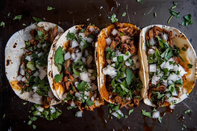 Tacos de comida mexicana em cima