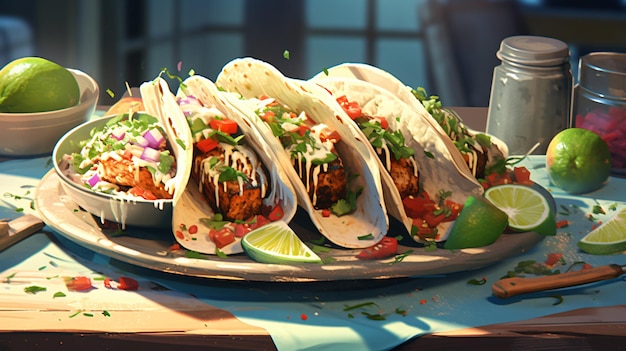 Tacos de comida mexicana na mesa