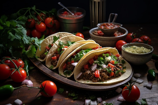 Foto tacos de nopalitos veganos tradicionais com cactos e salsa