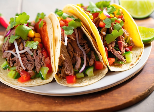 Tacos de pequeno-almoço com batatas fritas, ovos mexidos e bacon cobertos de queijo e cebola verde.