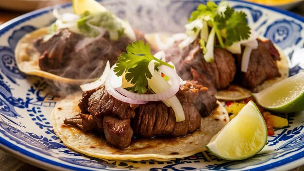 Foto tacos de sirloin com cebola e cilantro comida mexicana