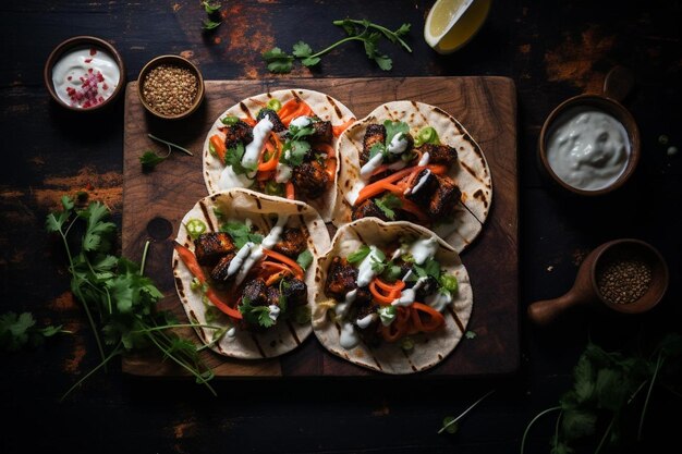 Tacos de tofu coreano com kimchi