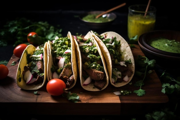 Tacos de filete a la parrilla con salsa de aguacate