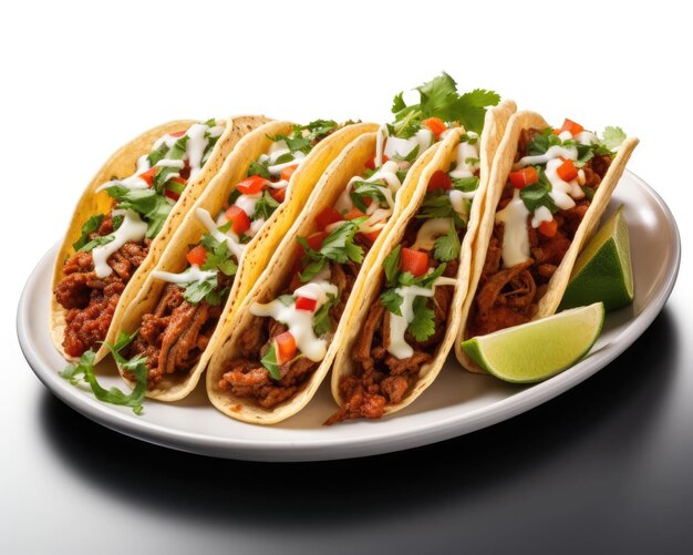 Foto tacos frescos com carne e legumes com fundo branco isolado