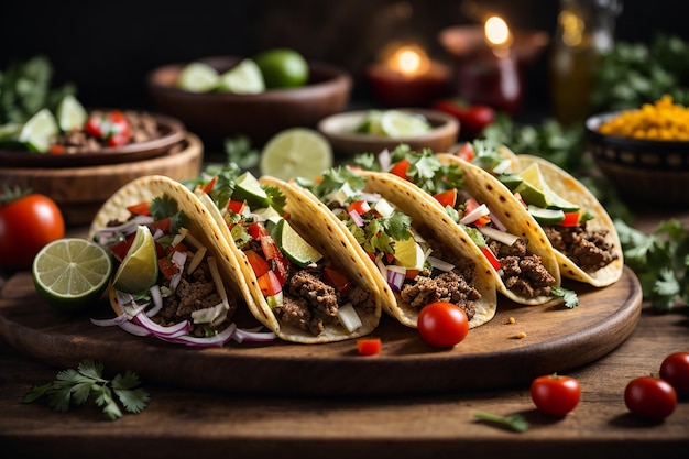 Tacos frescos com carne e legumes