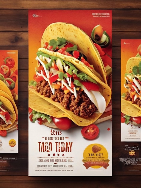 Tacos Mexican Food Day Anzeigen Banner Konzept Posterkarte mit Kaktus Vektor Illustration