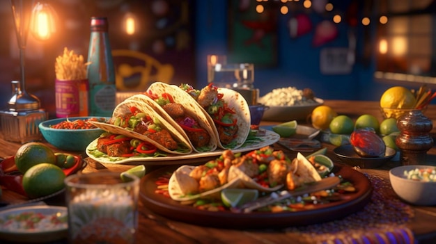 Tacos Mexicanos Autênticos Uma ilustração atraente criada usando ferramentas generativas de IA