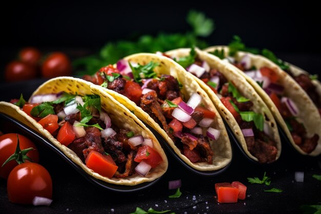Tacos mexicanos con carne marmolada y verduras