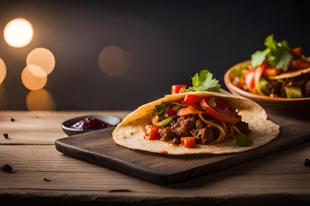 Tacos mexicanos con carne de res en salsa de tomate y