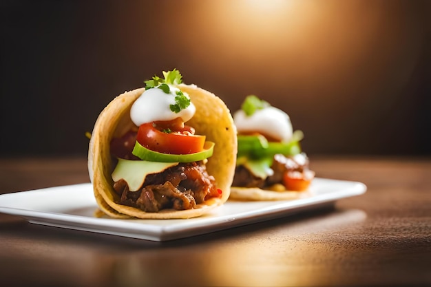 Tacos mexicanos con carne de res en salsa de tomate y