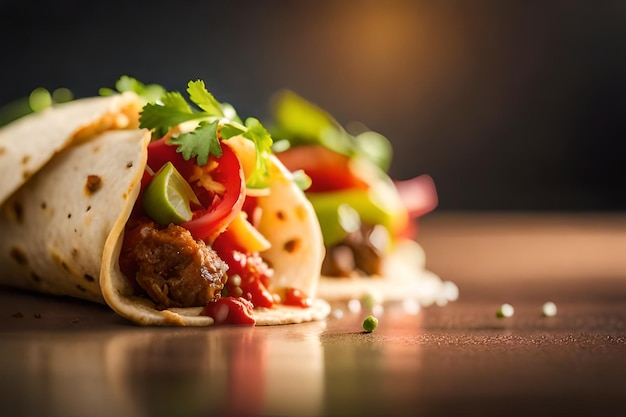 Tacos mexicanos con carne de res en salsa de tomate y