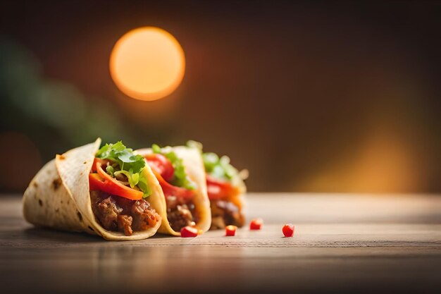 Tacos mexicanos con carne de res en salsa de tomate y