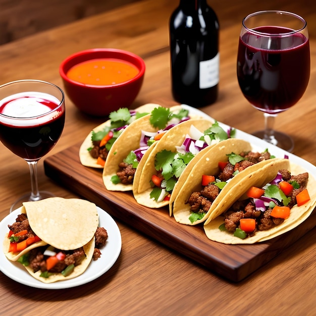 Tacos mexicanos con carne, verduras y cebolla roja IA generativa