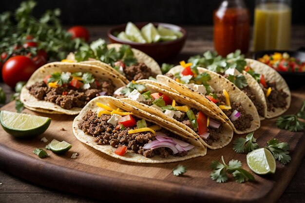 tacos mexicanos con carne, verduras y queso