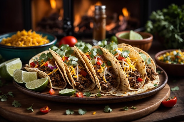 tacos mexicanos con carne, verduras y queso