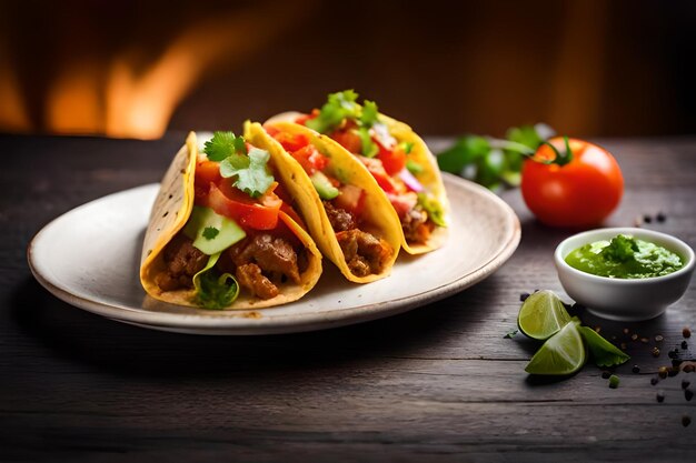 Tacos mexicanos com carne de vaca em molho de tomate e