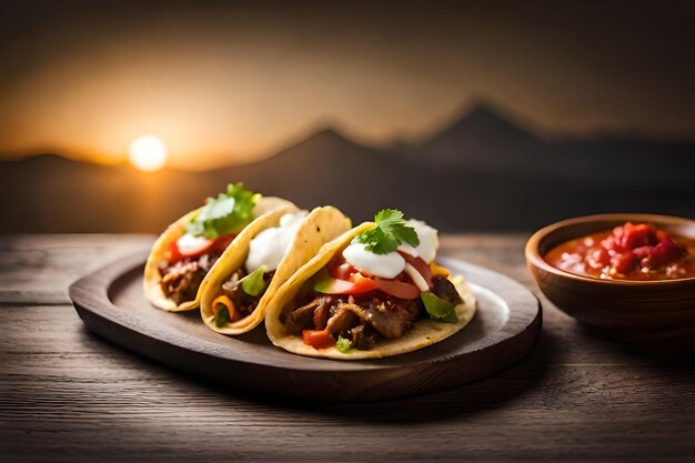 Tacos mexicanos com carne de vaca em molho de tomate e