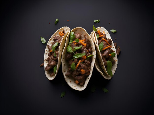 Tacos mexicanos com nachos em fundo escuro ai generative