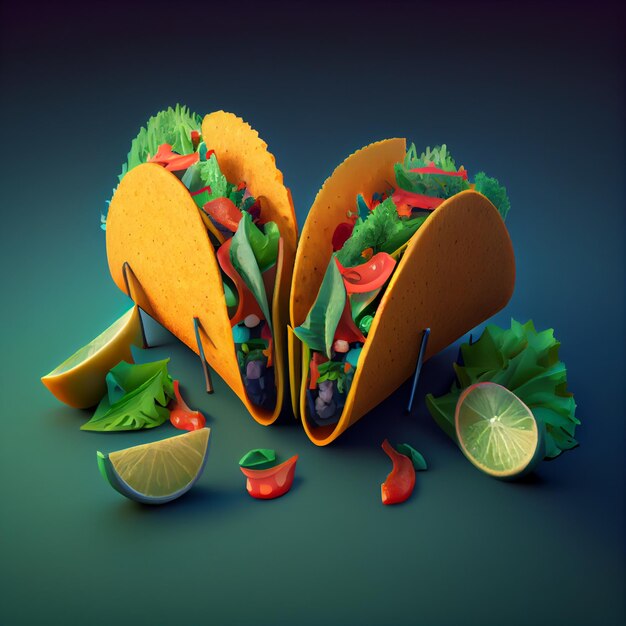 Foto tacos mexicanos comida texmex ilustração de renderização 3d