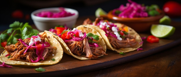 Tacos mexicanos de cochinita pibil com molho habanero