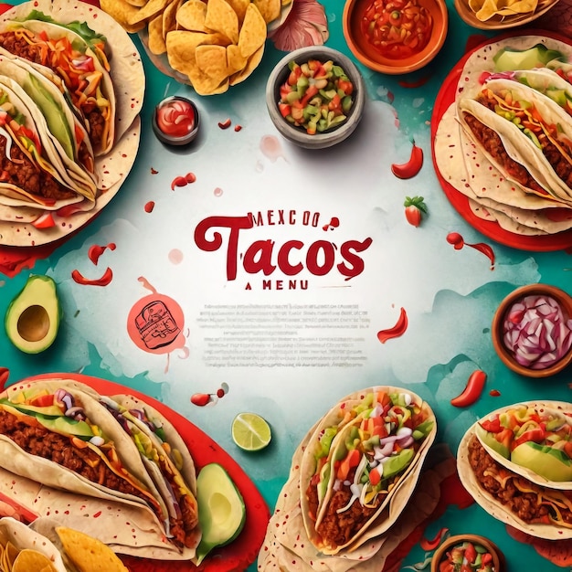 Tacos mexicanos e ingredientes para tacos boceto ilustración marco de cocina mexicana elementos de diseño de menú de comida rápida Tacos marco dibujado a mano comida mexicana estilo grabado