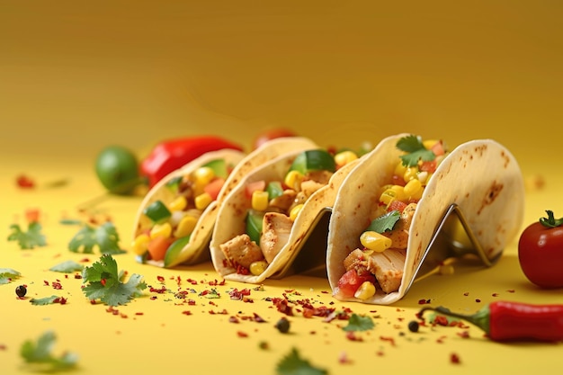Foto tacos mexicanos frescos y saludables caseros con pollo y verduras