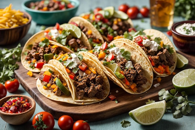 tacos mexicanos tradicionais com carne e legumes isolados em fundo branco