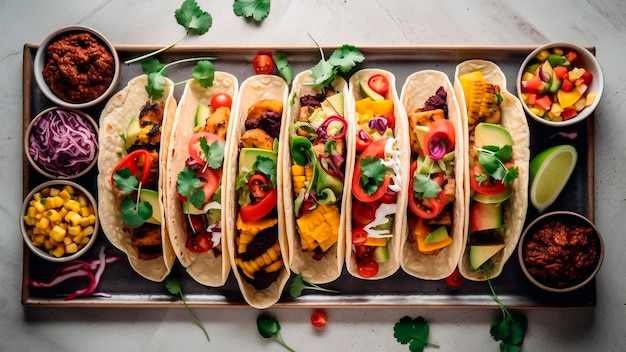 Tacos mexicanos veganos con varios vegetales