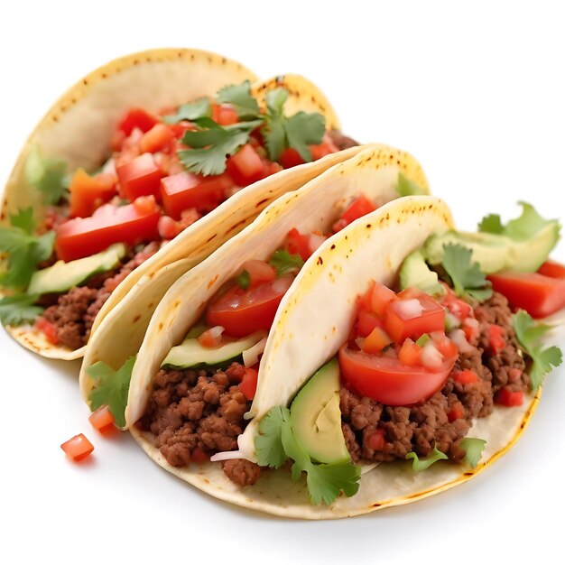 Foto tacos mexicanos con verduras de carne de res y salsa