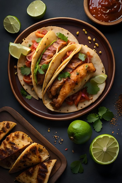 Tacos mit Fleisch auf einem Teller mit Zitronen