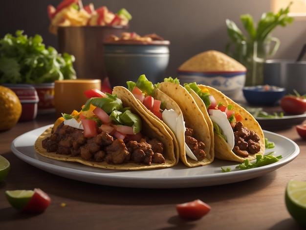 Tacos mit Fleisch und Gemüse, mexikanische Küche