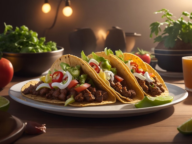 Tacos mit Fleisch und Gemüse, mexikanische Küche