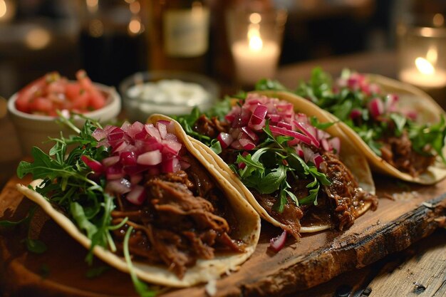 Tacos de pato con glaseado de frambuesa y balsámico