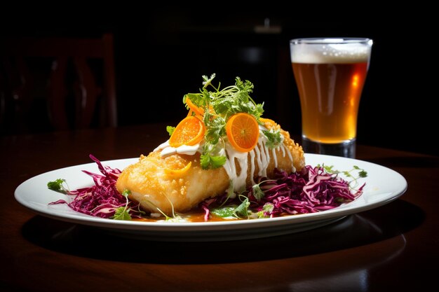 Tacos de pescado al estilo Baja con pescado crujiente batido con cerveza