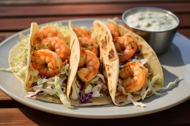 Tacos picantes de camarón con ensalada de limón de cilantro