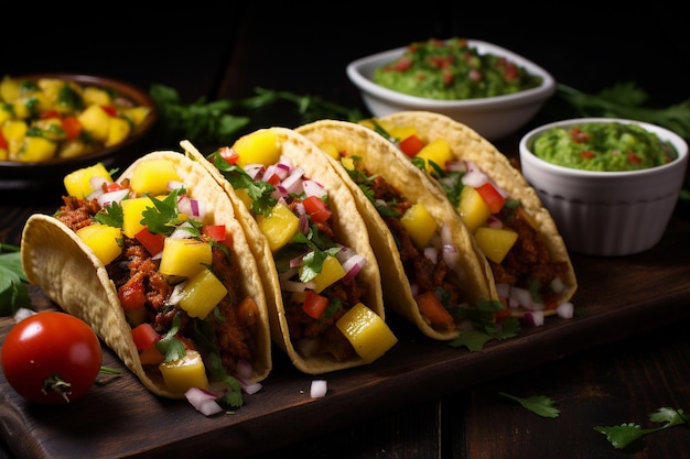 Tacos picantes de carne de Chipotle com salsa de manga