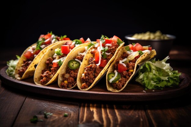 tacos rústico fundo de tijolos vermelhos fotografia de comida