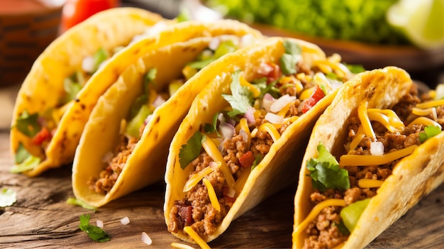 Tacos saborosa carne de res y queso Tacos comida mexicana deliciosa comida rápida