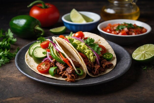 Tacos saludables con carne y verduras frescas