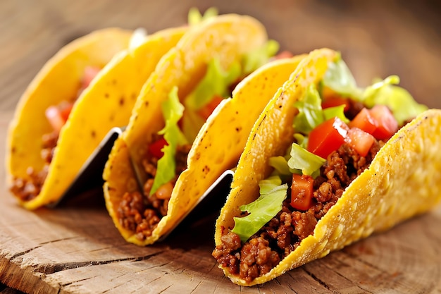 Foto los tacos se sirven en una mesa de madera.